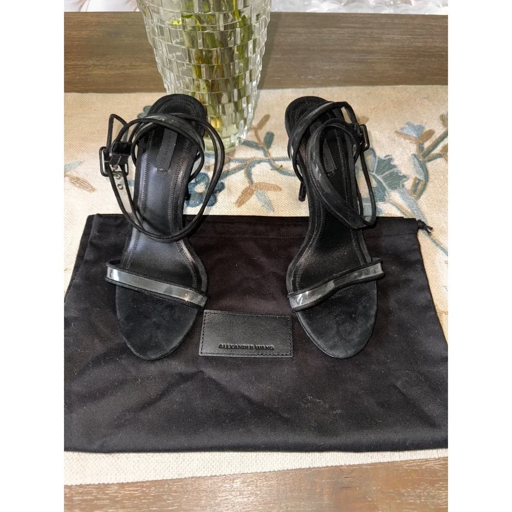 Alexander Wang Atalya‎ Black Suede Sandals Clear Strap Heels Size 38 - Picture 5 of 10